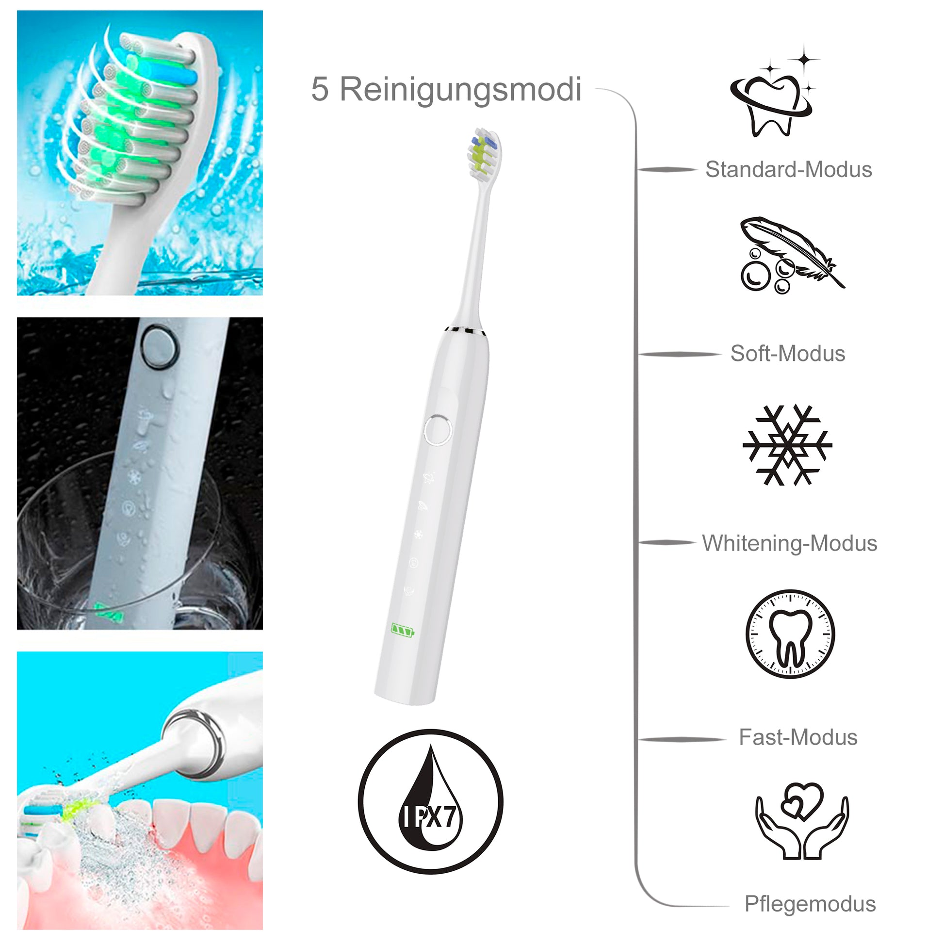 Elektrische Zahnbürste mit Schall und 5 Reinigungsstufen