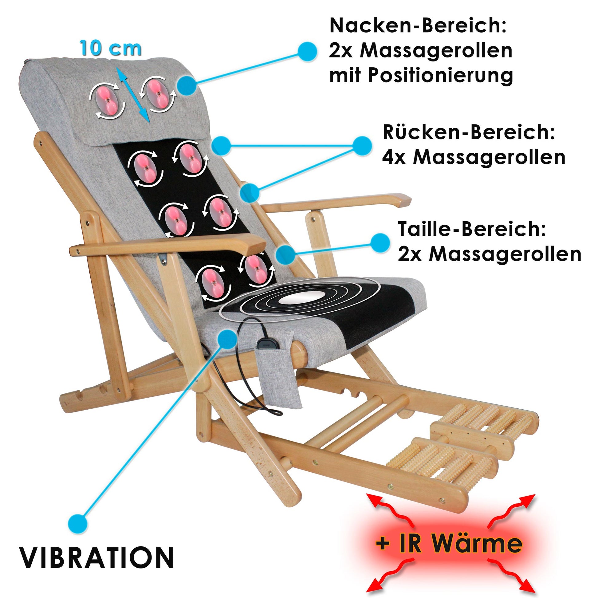 Shiatsu Massagesessel Grau - mit Liegefunktion