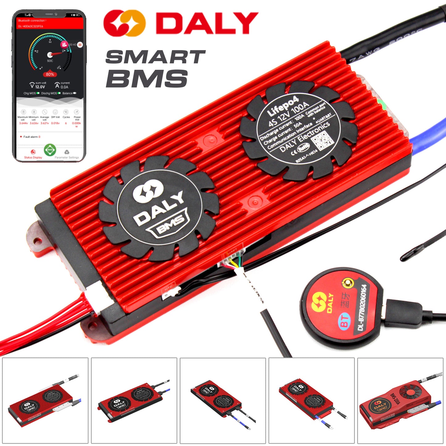 DALY Smart BMS mit Bluetooth 4S 8S 16S für LiFePO4 Akkus